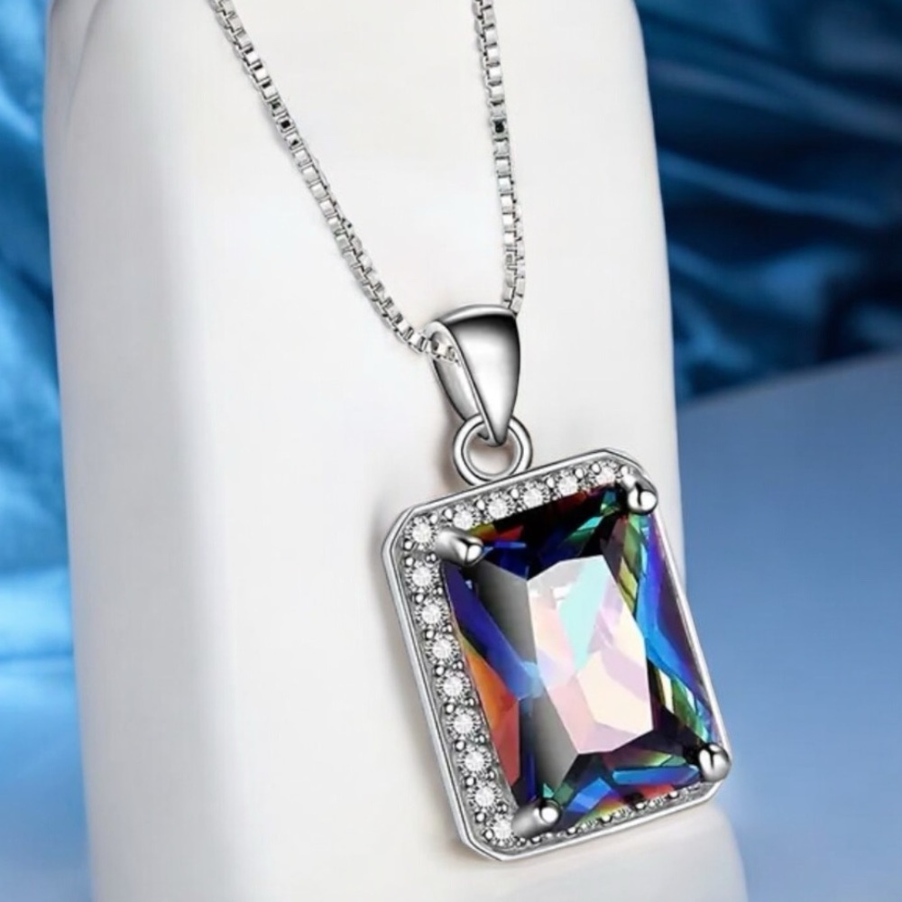 Aurora Borealis S925 Sterling silver pendant necklace. New. - Picture 8 of 13